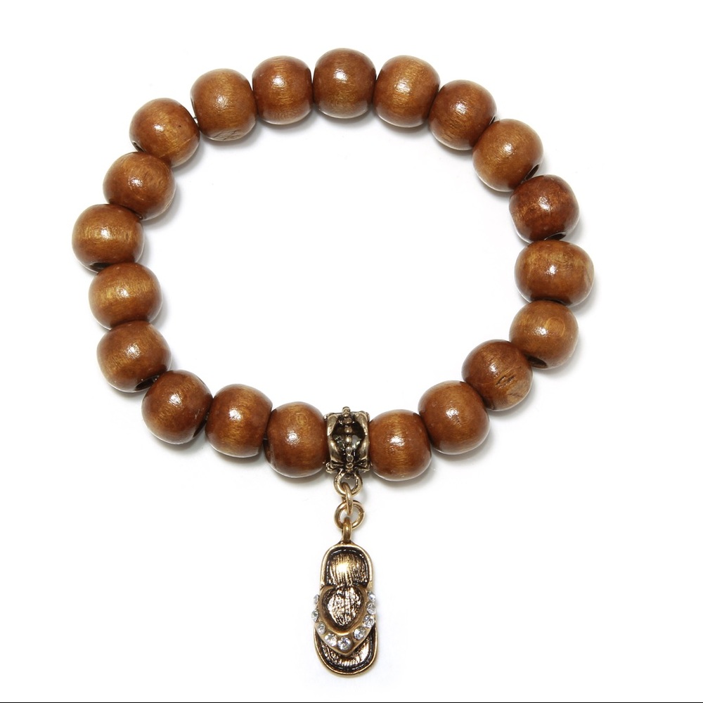 Wood bead bracelet with flip flop charm